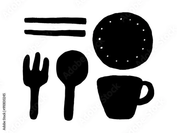 Fototapeta This is an illustration of tableware, fork, spoon, plate, chopsticks, and cup.