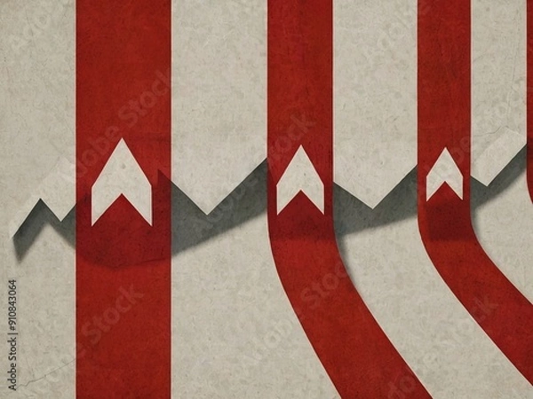 Fototapeta Abstract red and white arrow pattern on textured background.  Financial Crisis Concept. Recession.