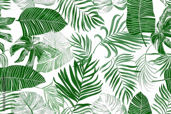 Fototapeta Repeating pattern with fresh green leaves, Repeating green leaf pattern for nature-inspired designs