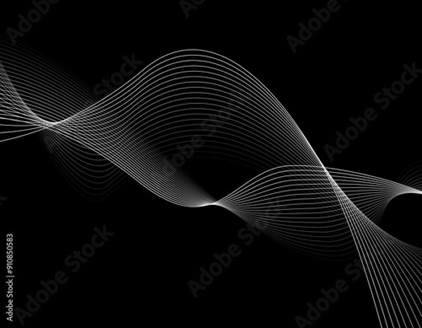 Obraz テクノロージー系　ウェーブ背景　波　モノクロ　18