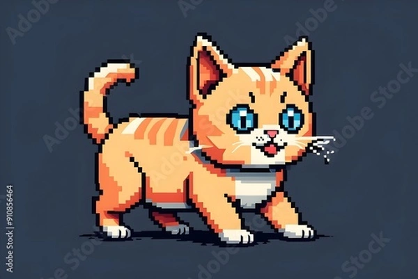 Obraz Classic 8 bit pixel illustration of cute smiling happy young cat on grey background