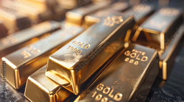 Fototapeta Gold bars with diagram. Generative AI.