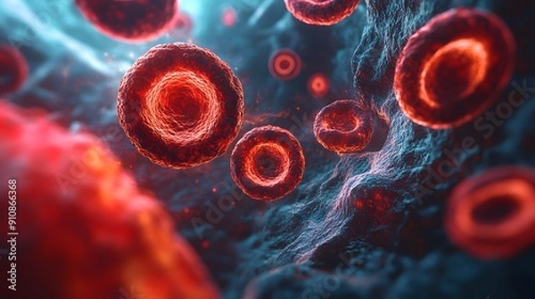 Obraz Poster showing anemia through a mix of body cells, emphasizing the deficiency in red blood cells on a complex scientific backdrop