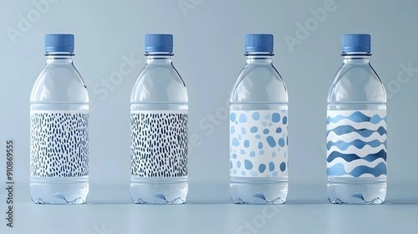 Obraz Flatlay mockup of water bottle labels with creative generative AI patterns, set against a minimalist background