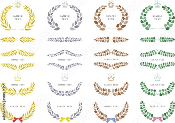 Obraz 月桂冠とリーフリースの装飾イラスト素材セット / vector eps