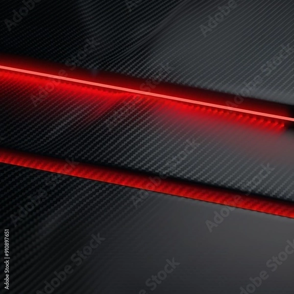 Fototapeta Modern Dark rectangular carbon fiber with red luminous lines and highlights background