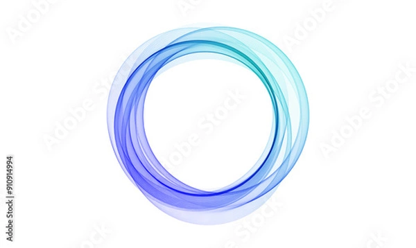 Fototapeta Abstract blue frame of round wave lines on white background