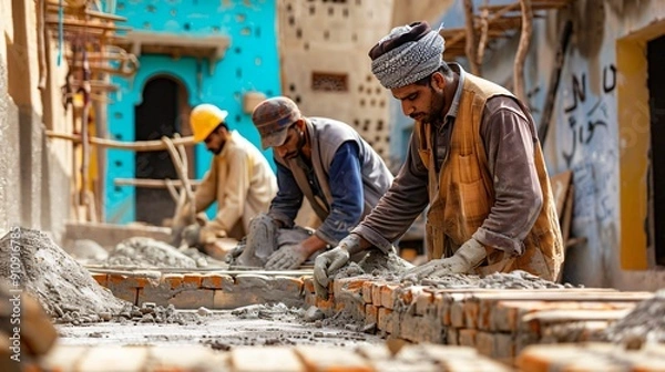 Obraz Construction Workers Building a Wall in Pakistan