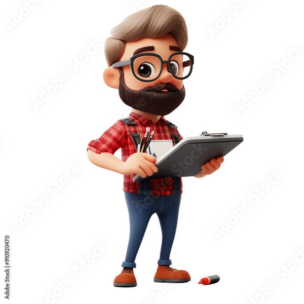 Fototapeta Inspecto 3D character, transparent background, white background	