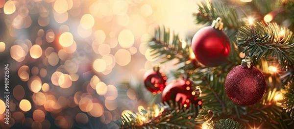 Fototapeta Selective focus holiday background with copy space image for Christmas and New Year celebrations