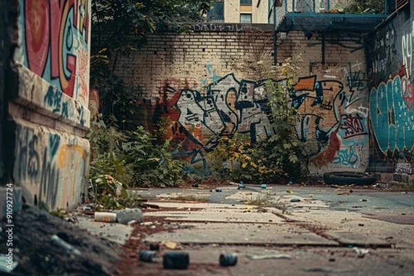 Fototapeta ai generative alley with graffiti walls