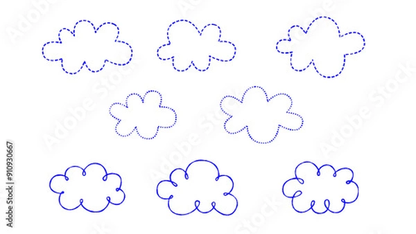 Obraz png cute hand drawn clouds set on transparent background, weather,baby shower and education  design element