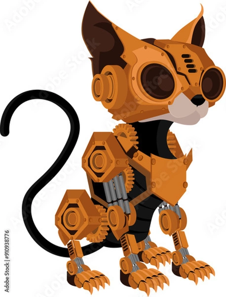 Fototapeta Cat steampunk robot. Unusual animal pattern mechanism vector illustration.