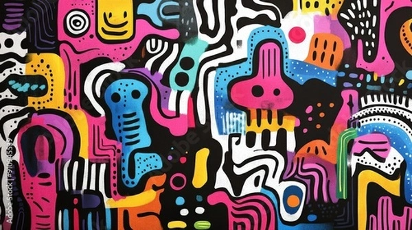 Fototapeta Creative abstract fun doodles on paper with black magic marker, flat scan, flat scan of doodles on paper with black magic marker