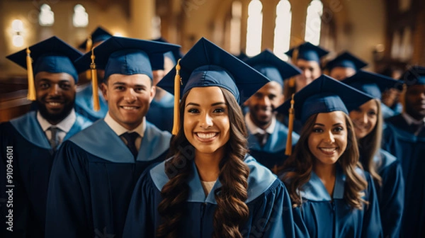 Fototapeta Group of happy adult diverse multiethnic college or university students.