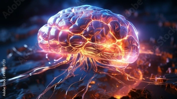 Fototapeta Enhanced Brain Activity in a Futuristic Neural Network.
