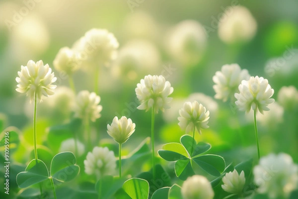 Obraz White clover spring background.