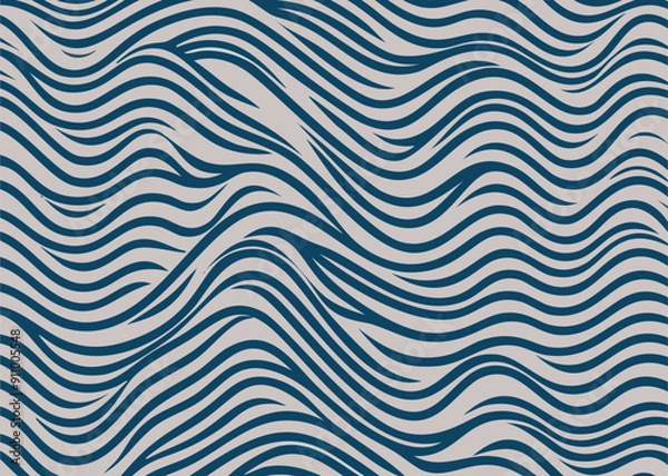 Fototapeta Abstract seamless pattern with wavy lines. Vector illustration of distorted wave lines in blue colors.