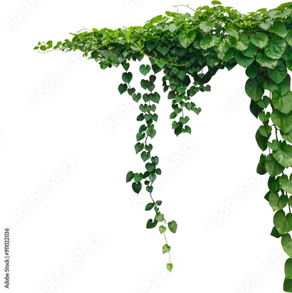Fototapeta a green plant hanging from a branch on a png background, green ivy on a wall, green ivy leaves on png, a vine growing on a wall with leaves, a plant with green leaves hanging from wall