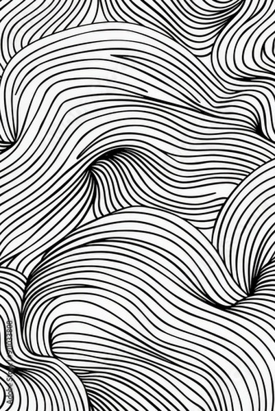 Fototapeta This image showcases complex wavy line patterns with a fluid artistic motion. The design utilizes black lines on a white background, creating depth and visual intrigue.