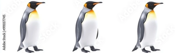 Fototapeta Animal bundle with emperor penguins (lying, standing, portrait) on a white background