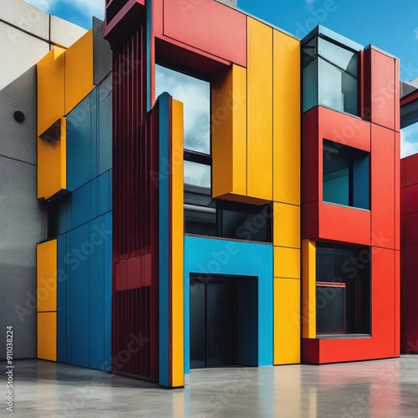 Obraz Neo Brutalism: Bold Geometric Shapes and Vibrant Solid Colors in Architectural Design
