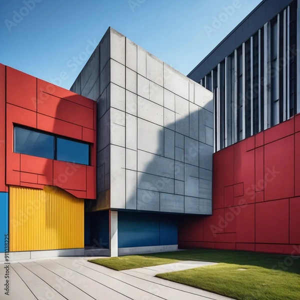 Fototapeta Neo Brutalism: Bold Geometric Shapes and Vibrant Solid Colors in Architectural Design