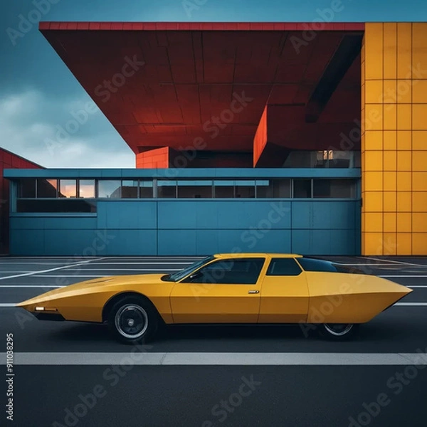 Fototapeta Neo Brutalism: Bold Geometric Shapes and Vibrant Solid Colors in Architectural Design