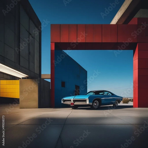 Fototapeta Neo Brutalism: Bold Geometric Shapes and Vibrant Solid Colors in Architectural Design