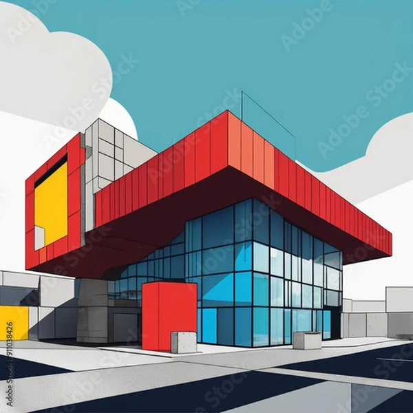 Fototapeta Neo Brutalism: Bold Geometric Shapes and Vibrant Solid Colors in Architectural Design