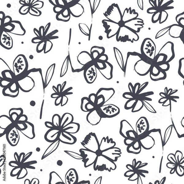 Fototapeta Vector seamless pattern with hand drawn flowers.