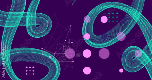 Fototapeta The abstract wave is made in a frame style. Template for science and technology presentation. Hand drawn vector art.