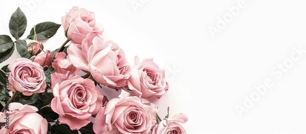 Obraz Pink roses arranged in a corner with copy space image against a white backdrop