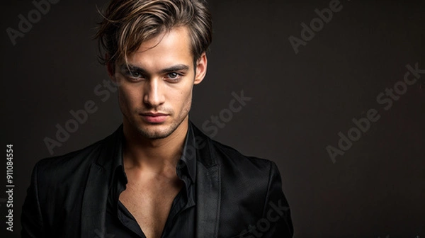 Obraz Young man in a black suit and shirt