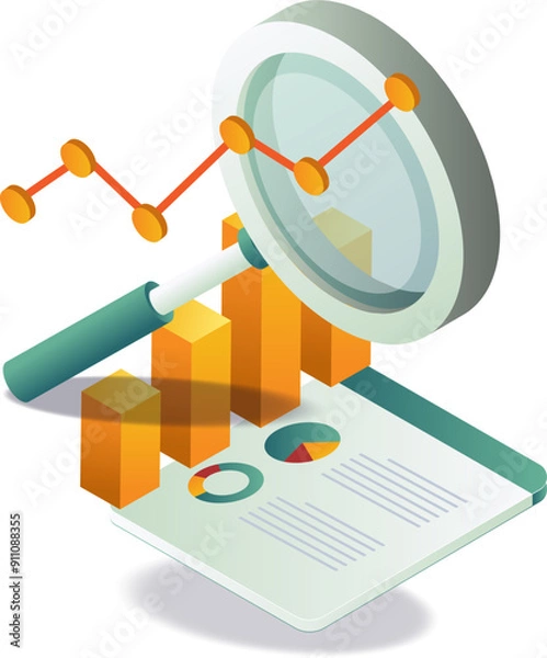 Fototapeta A magnifying glass on top of graph paper