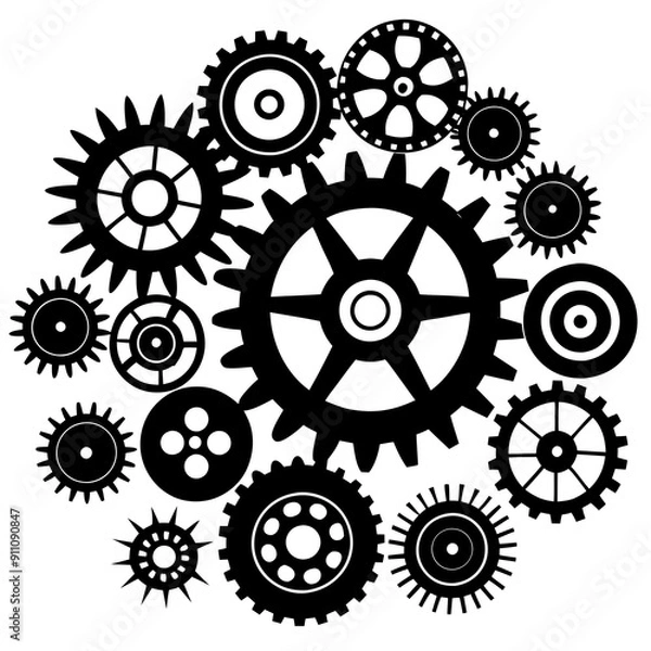 Fototapeta A combination of large and small gears vector silhouette 