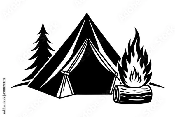 Fototapeta Tent and Campfire, in white background