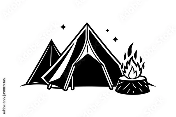 Fototapeta Tent and Campfire, in white background