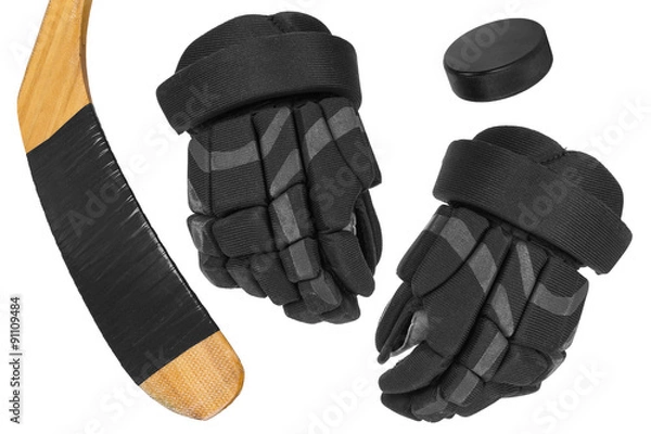 Obraz Hockey gloves, stick and puck