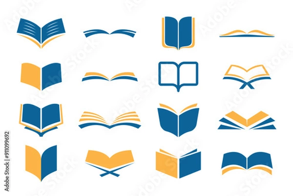 Obraz Set of opened open book icon logo vector. Education library university school logo