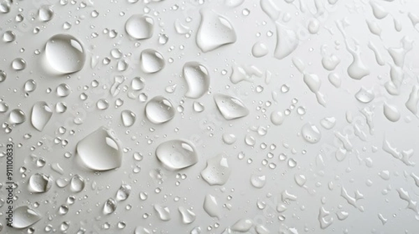 Fototapeta Water droplets scattered on a light gray surface