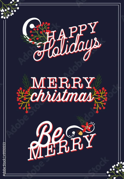 Fototapeta Different typography for merry christmas. Vector design.
