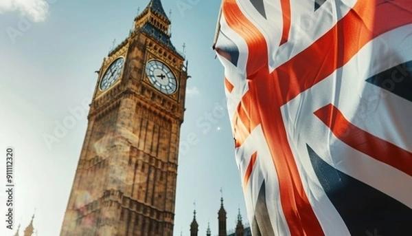 Obraz London Flag with Big Ben Tower in the Background