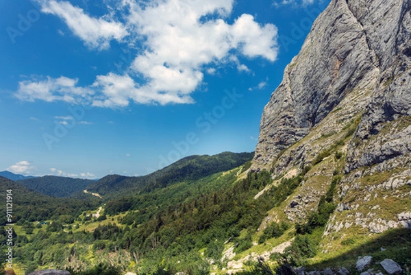 Obraz Natural landscape of mountains and green forest. Travel and adventure concept image.