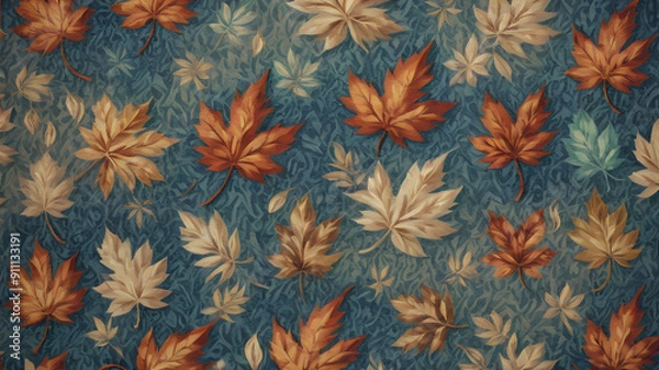 Fototapeta Leafs vintage effect and small motifs included , check effect background modern pattern for carpet, rug, scarf, clipboard. Generative AI