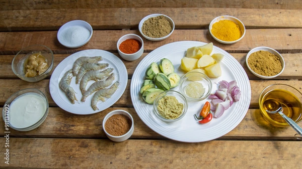 Obraz preparing to shrimps or prawn curry