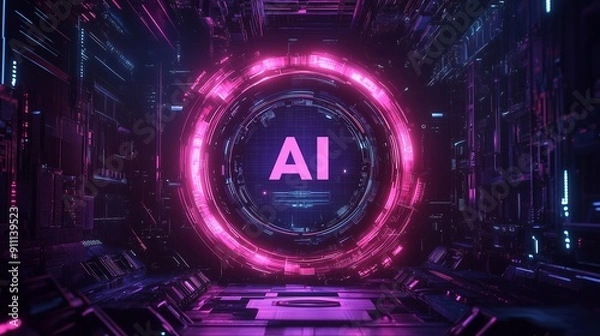 Fototapeta Round security door logo with the word AI in the center