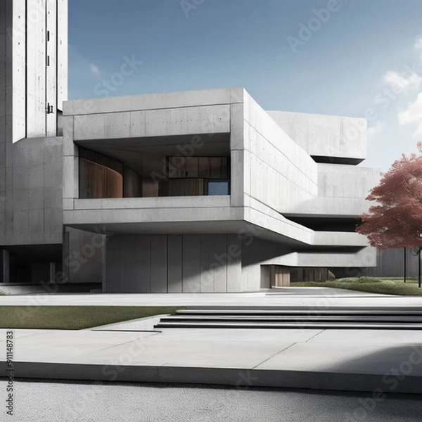 Fototapeta Neo Brutalism: Bold Geometric Shapes and Vibrant Solid Colors in Architectural Design