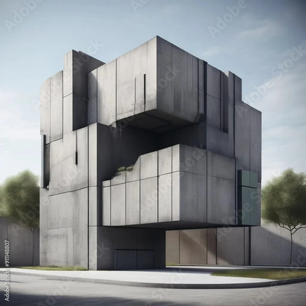 Fototapeta Neo Brutalism: Bold Geometric Shapes and Vibrant Solid Colors in Architectural Design