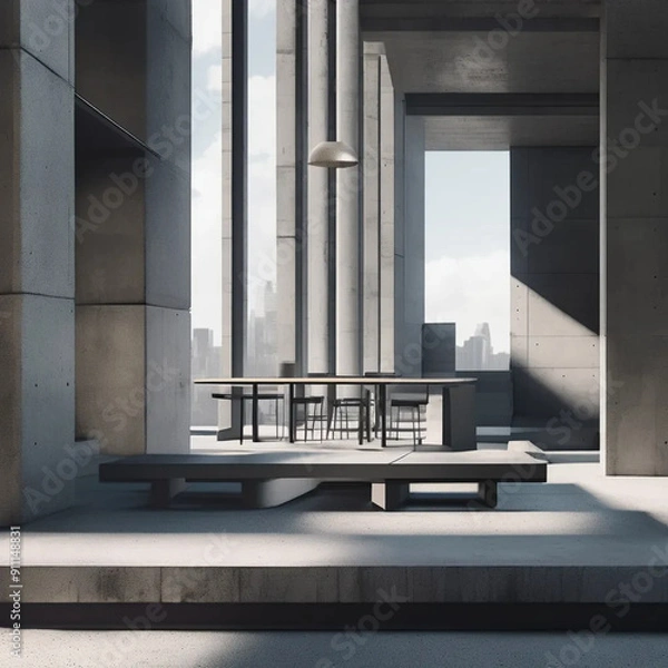 Fototapeta Neo Brutalism: Bold Geometric Shapes and Vibrant Solid Colors in Architectural Design